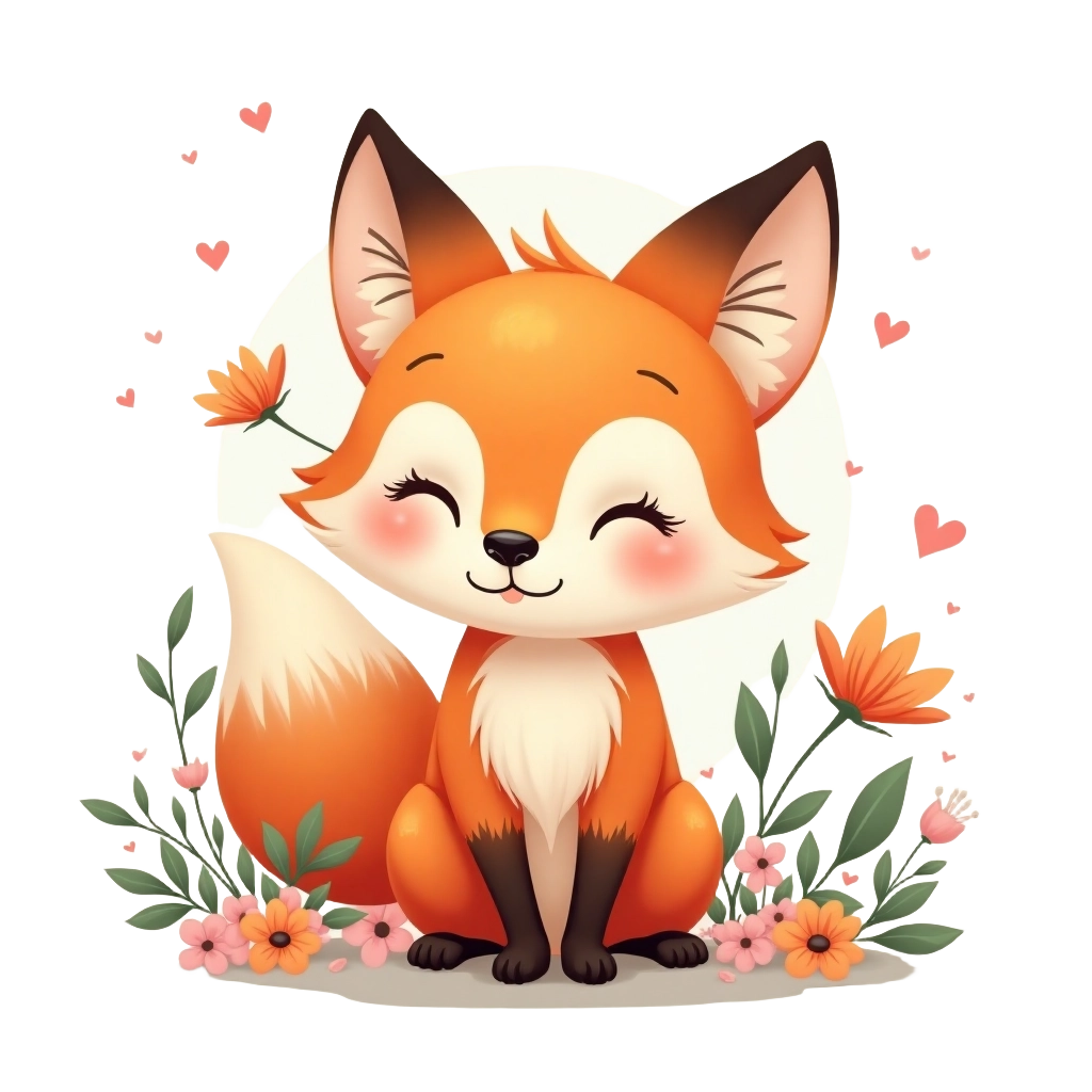 Cute Fox in a Floral Garden